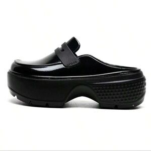 CROCS Women's Glossy Black Platform Mules